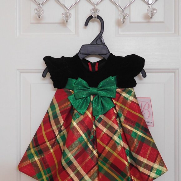 NWT Bonnie Baby Black Velvet Plaid Shimmer Skirt Dress sz 6-9 Months - Picture 2 of 2